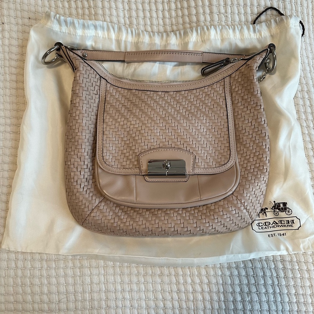 Coach Kristin Woven Leather Hobo Bag Style 19314 , Beige or Tuberose , Like New